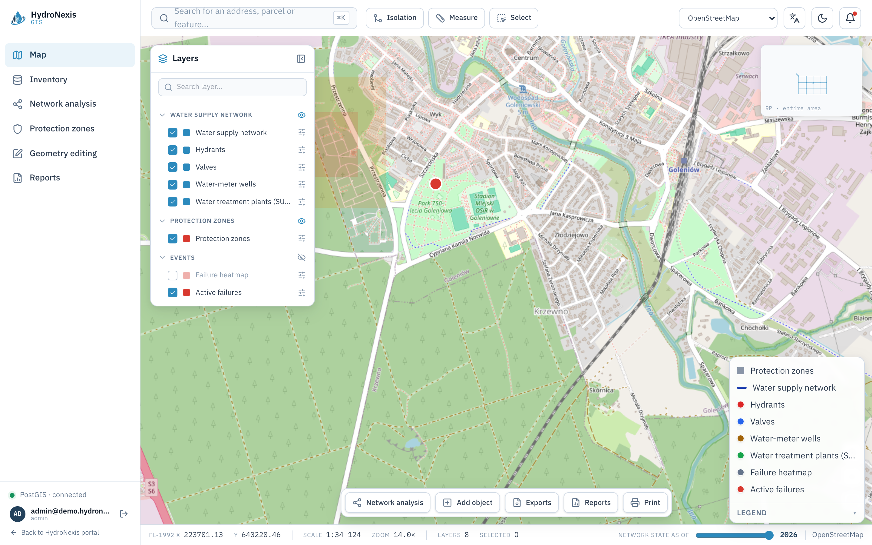 GIS - mapa sieci wod-kan z panelem warstw